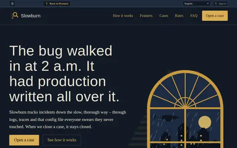 The Slowburn landing page as a conventional fluid layout at 1024 by 640 pixels