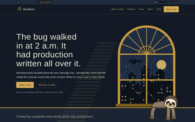 The Slowburn landing page as a conventional fluid layout at 1440 by 900 pixels